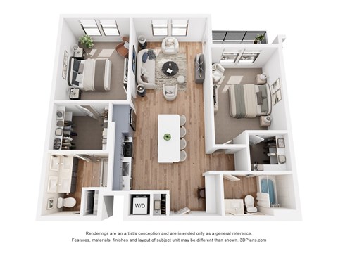 Floor plan for 2 beds, 2 baths, 1159 sqft